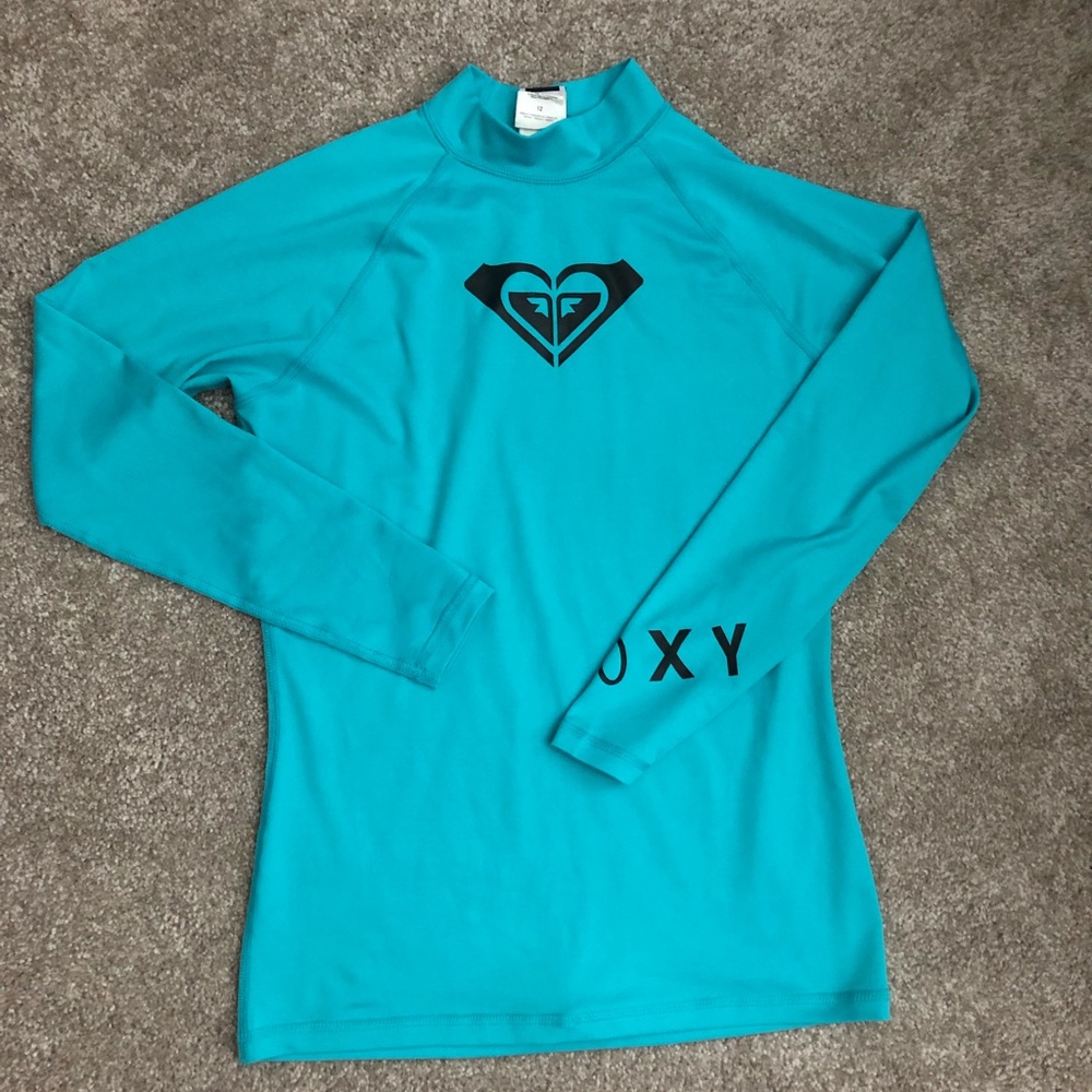Roxy Girl’s Size 12 teal long sleeve Rashguard
